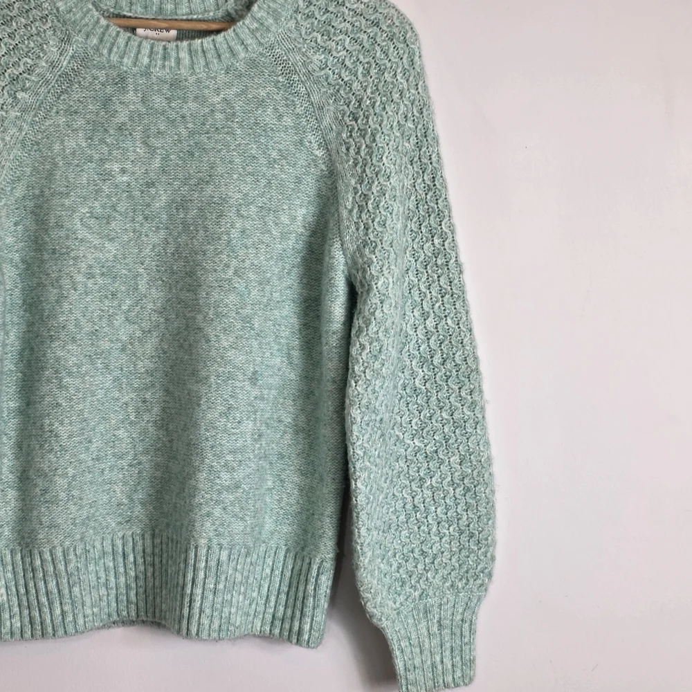 J.Crew Wintergreen Honeycomb Wool Alpaca Blend Balloon-sleeve Sweater Size XS